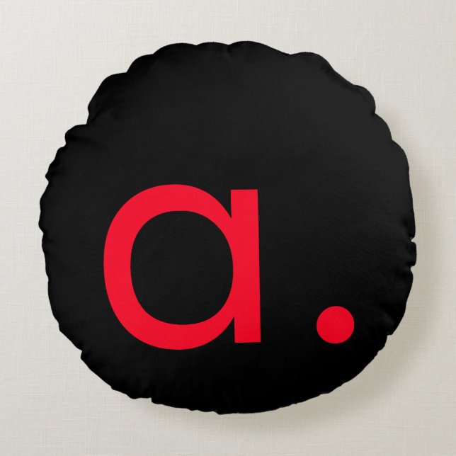 Black Red Monogram Initial Letter Modern Plain Round Cushion (Front)