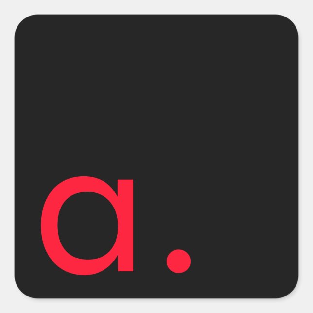 Black Red Monogram Initial Letter Modern Plain Square Sticker (Front)