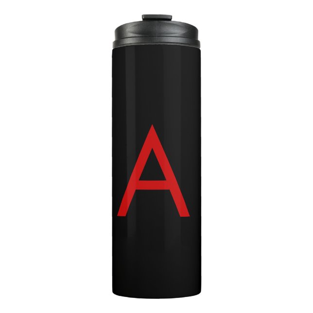 Black Red Monogram Initial Letter Modern Plain Thermal Tumbler (Front)