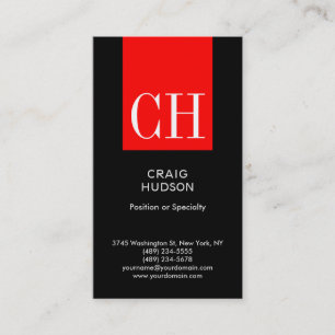 Black Red Monogram Professional Business Card