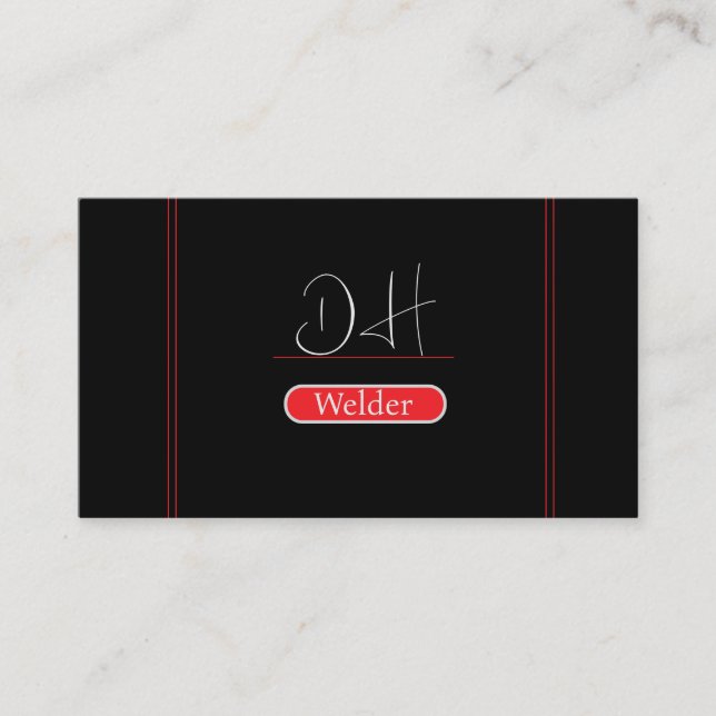 Black & Red Monogram Professional Metal Welding  Business Card (Front)