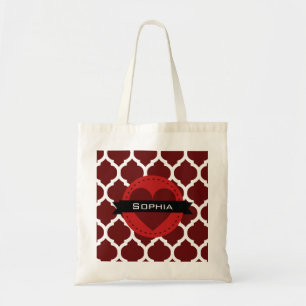 Black Red Moroccan Lattice Pattern Tote Bag