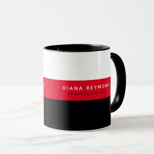 black red mug with name and profession