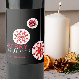Black Red Nordic Snowflake Christmas Holiday Wine Label