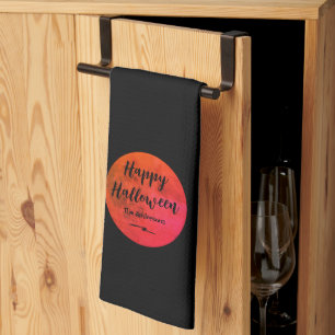 Black Red Orange Scary Full Moon Happy Halloween Tea Towel