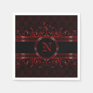 Black & Red Ornate Gothic Monogrammed Napkin