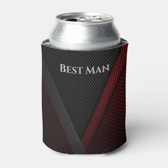 Black & Red Pattern Add Your Name Best Man Can Cooler (Can Front)
