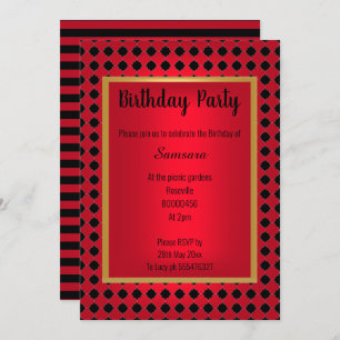 BLACK RED  PATTERN HEXAGON STRIPE ALL OCCASION INVITATION