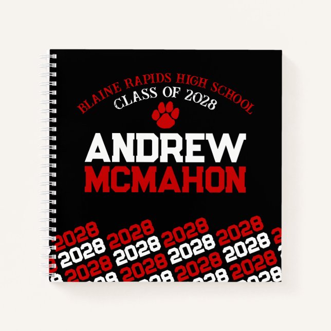 Black & Red Pawprint Graduation Guestbook Notebook (Front)