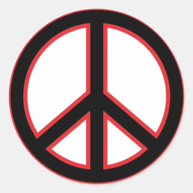 Black & Red Peace Symbol Classic Round Sticker (Front)