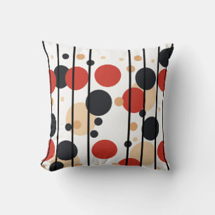 Black red peach dots and stripes cushion