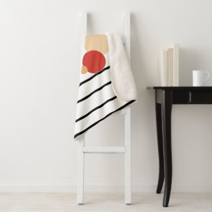 Black red peach dots and stripes sherpa blanket