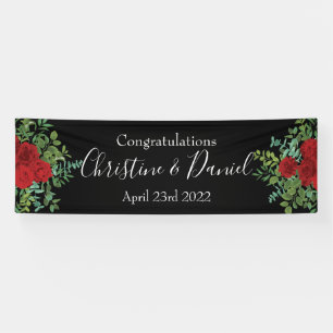 Black & Red Peony & Rose Floral Wedding Banner