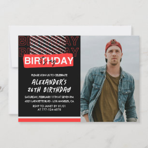  Black Red Photo 26th birthday invitations Men 