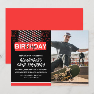  Black Red Photo 58th birthday invitations Men 