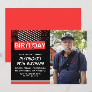 Black Red Photo 78th birthday invitations Men
