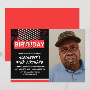  Black Red Photo 92nd birthday invitations Men 