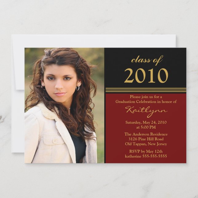 Black & Red Photo Graduation Invitation (Front)