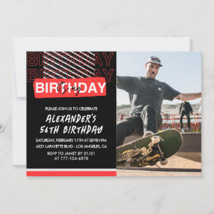 Black Red Photo Men 56th birthday invitations