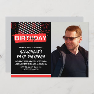  Black Red Photo Men 59th birthday invitations 