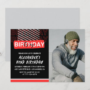  Black Red Photo Men 82nd birthday invitations 
