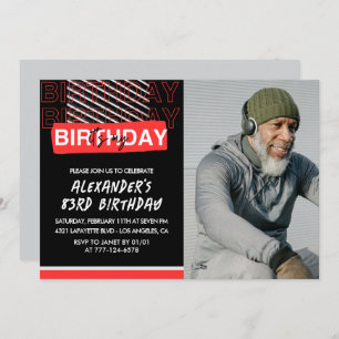  Black Red Photo Men 83rd birthday invitations 