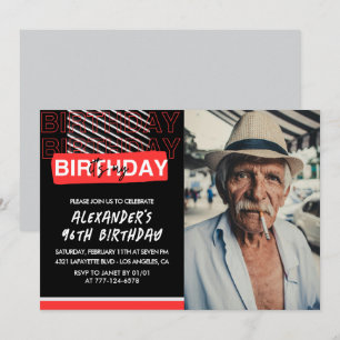  Black Red Photo Men 96th birthday invitations 