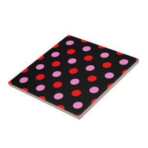 Black Red Pink Polka Dots Design Ceramic Tile