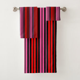 Black Red Pink Vertical Stripes Design Classic Bath Towel Set