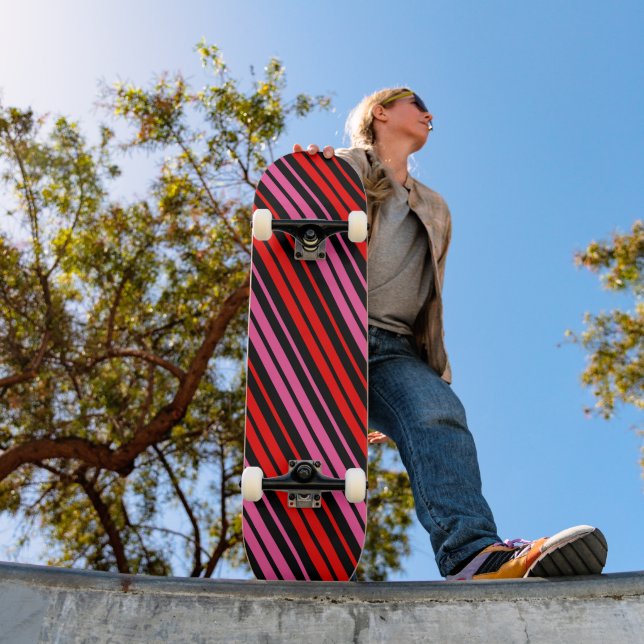 Black Red Pink Vertical Stripes Design Classic  Skateboard (Outdoor 1)