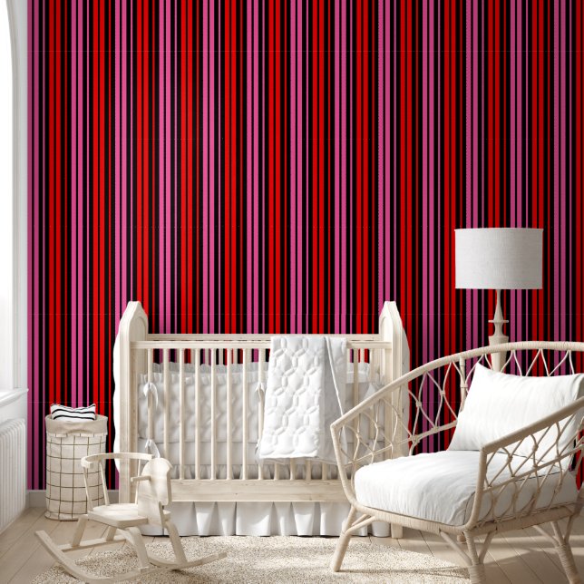Black Red Pink Vertical Stripes Design Classic  Wallpaper (Kids)