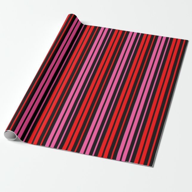 Black Red Pink Vertical Stripes Design Classic  Wrapping Paper (Unrolled)