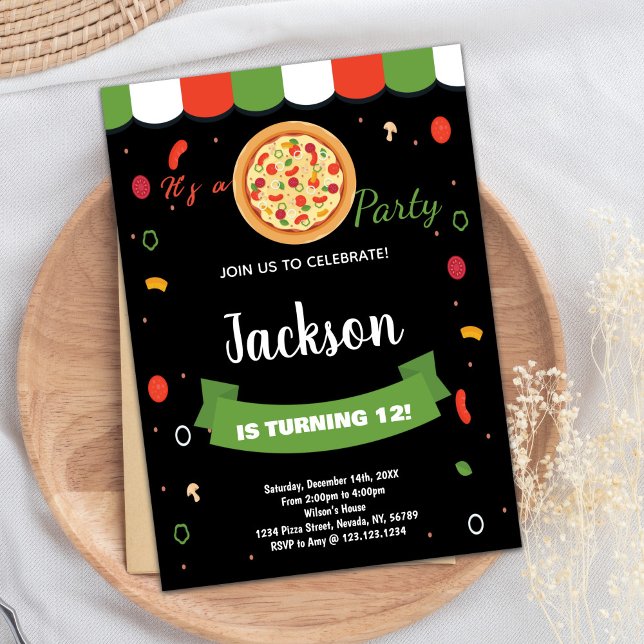 Black Red Pizza Birthday Invitations (Black Red Pizza Birthday Invitations)