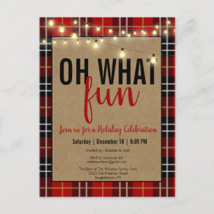 Black & Red Plaid Check Fun Holiday Party Invite