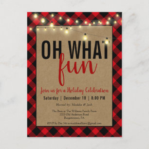 Black & Red Plaid Check Rustic  Holiday Party  Postcard