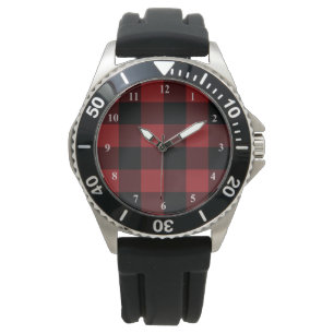 Black & Red Plaid Checked - Fashion Watch