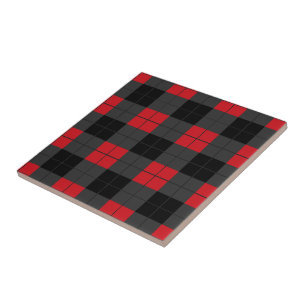 Black & Red Plaid Checked - Modern - Ceramic Tile