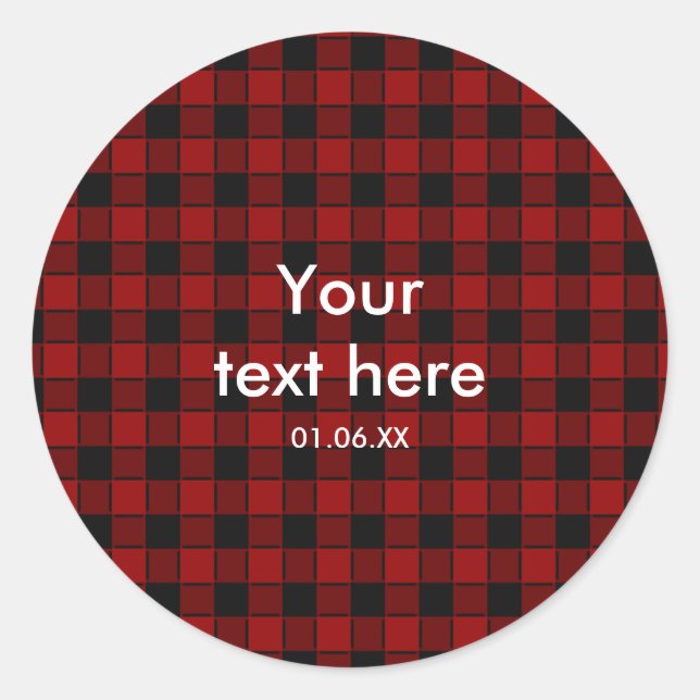 Black & Red Plaid Chequered 2 Party Favour Sticker (Front)