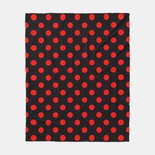 Black Red Polka Dots Design Fleece Blanket