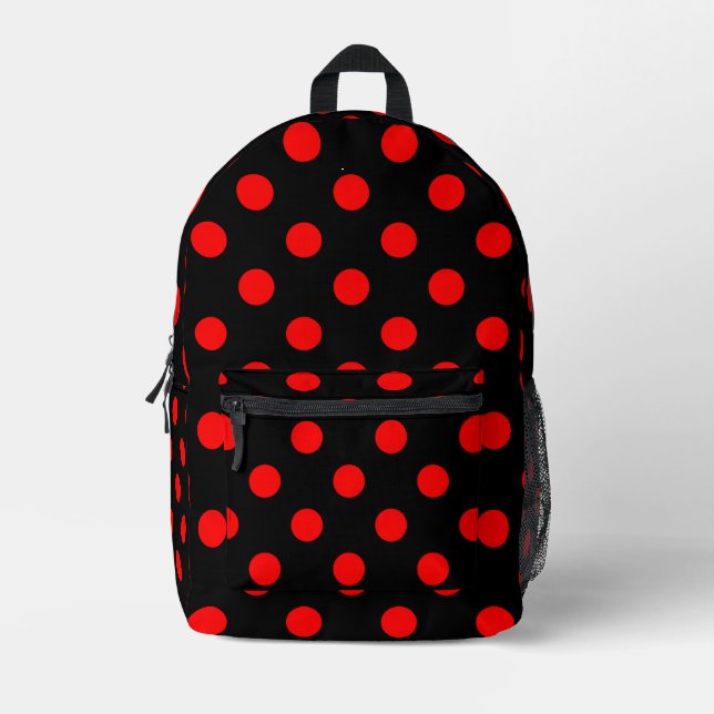 Black Red Polka Dots Design  Printed Backpack (Front)