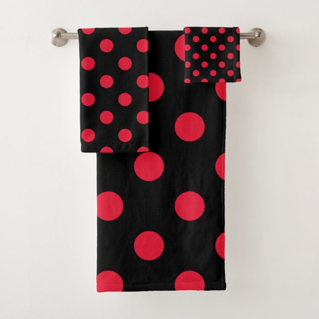 Black & Red Polka Dots Dot Bath Towel Set (Insitu)