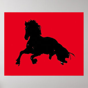 Black Red Pop Art Running Horse Silhouette Poster