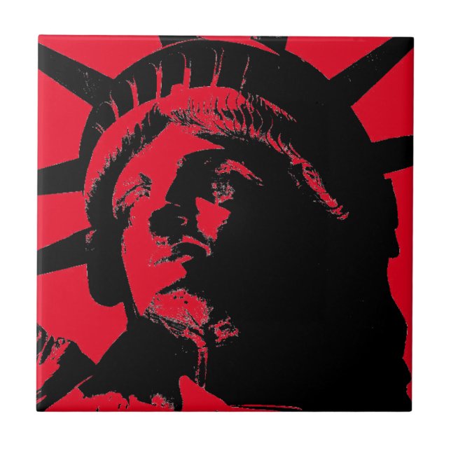 Black & Red Pop Art Statue of Liberty Ceramic Tile (Front)
