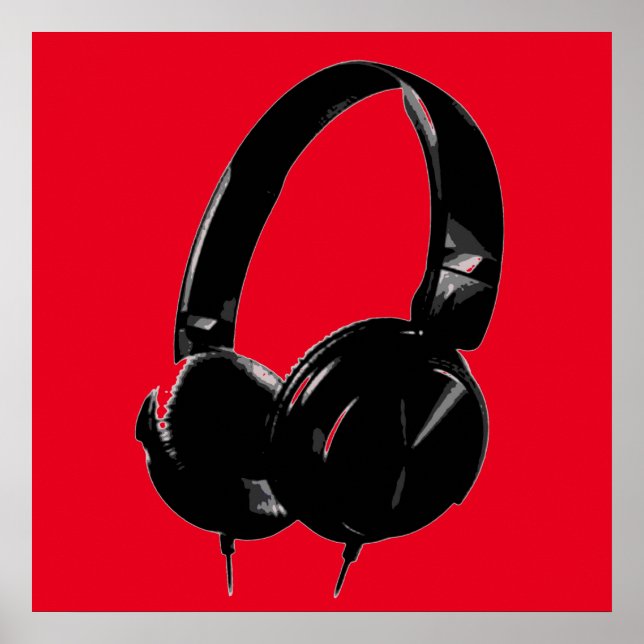 Black Red Pop Art Style Headphone Poster (Front)