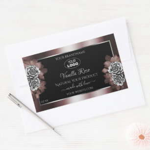 Black Red Product Labels Silver Frame Roses Logo