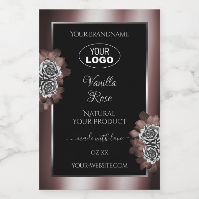 Black Red Product Labels Silver Frame Roses Logo (Single Label)