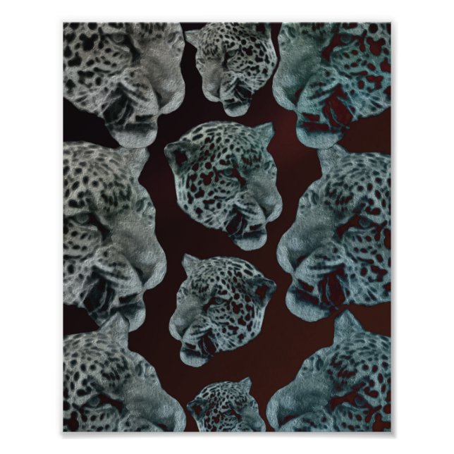 Black Red Psychedelic Leopard Heads Photo Print (Front)