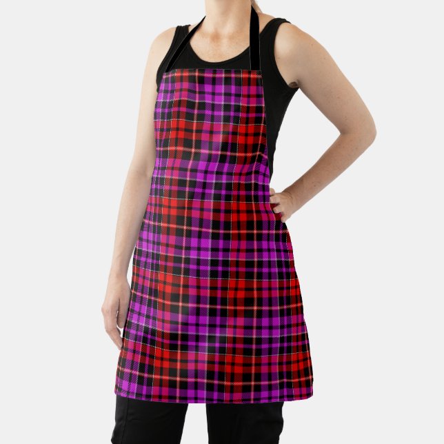 Black Red Purple Plaid Tartan Design  Apron (Insitu)