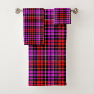 Black Red Purple Plaid Tartan Design Bath Towel Set