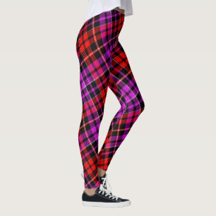 Black Red Purple Plaid Tartan Design Leggings